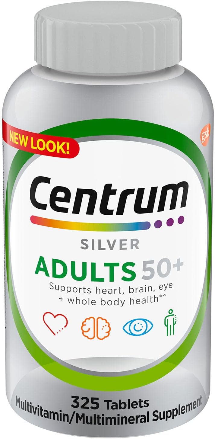 Centrum Silver Adult 50 Plus Daily Multivitamin Tablet 325 Count Specially Formulated For 50+ Smooth Coating Higher Level Of Vitamin D3 Non Gmo Support Heart Brain Eye Muscle Health 320 Count