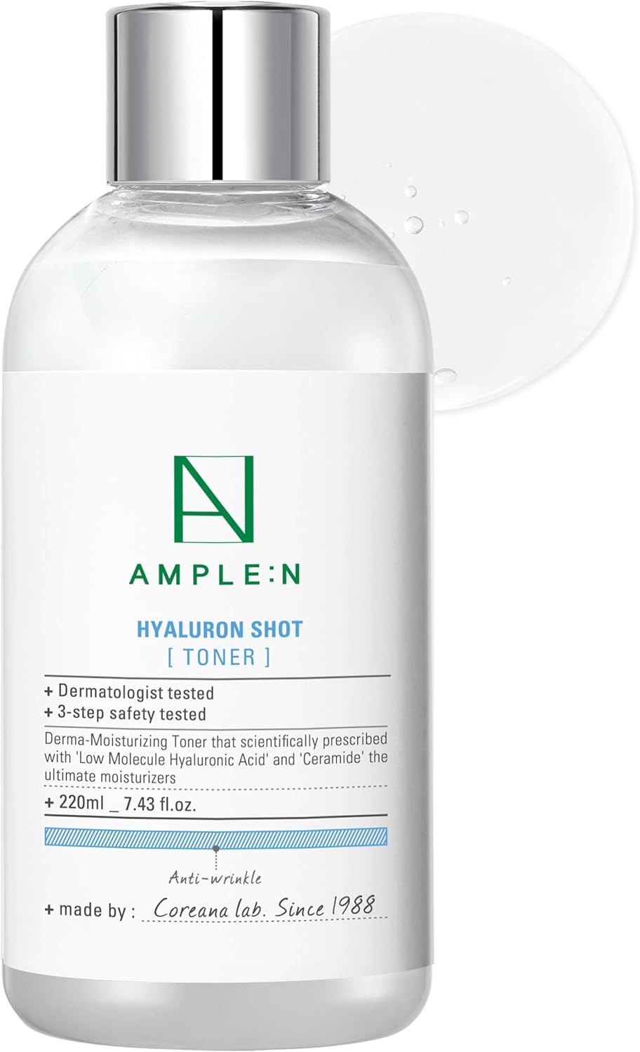 Ample:N Hyaluron Shot Toner – Korean Hyaluronic Acid And Ceramide Hydrating Face Toner - Moisturizing Essence For Minimizing Wrinkles – Dewy Healthy Glow Skin Booster For Dry Skin, 20.3 Fl.Oz