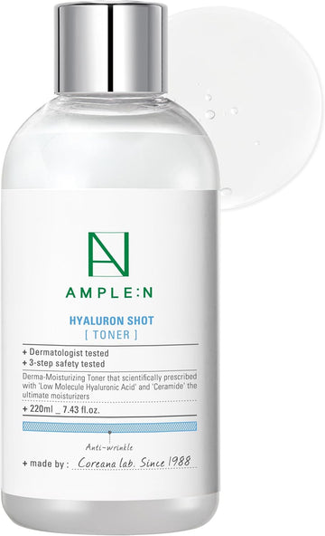 Ample:N Hyaluron Shot Toner – Korean Hyaluronic Acid And Ceramide Hydrating Face Toner - Moisturizing Essence For Minimizing Wrinkles – Dewy Healthy Glow Skin Booster For Dry Skin, 20.3 Fl.Oz