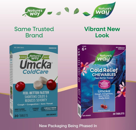 Nature'S Way Cold Relief, Umcka, Shortens Duration And Reduces Severity, Multi-Symptom Cold Relief, Homeopathic, Phenylephrine Free, Cherry Flavored, 20 Chewable Tablets (Packaging May Vary)