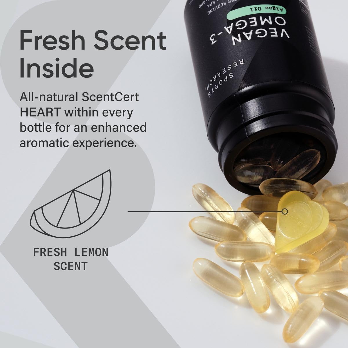 Sports Research Vegan Omega-3 Fish Oil Alternative from Algae Oil - Highest Levels of Vegan DHA & EPA Fatty Acids | Non-GMO Verified & Vegan Certified - Fresh Lemon Scent - 60 Veggie Softgels : Health & Household