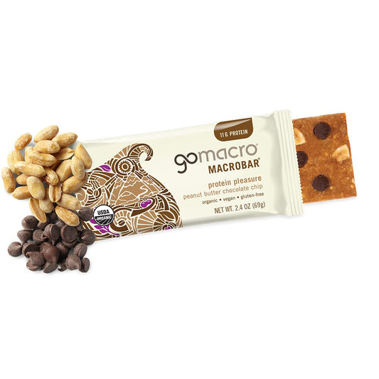 Gomacro Macrobar Organic Vegan Protein Bars - Peanut Butter Chocolate Chip (2.4 Ounce Bars, 12 Count)