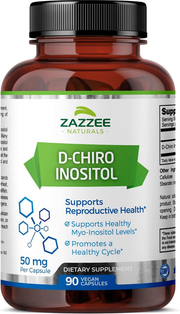 Zazzee D-Chiro-Inositol, 50 Mg Per Capsule, 90 Vegan Capsules, Ideal Dosage For 40:1 Ratio With Myo-Inositol, 3 Month Supply, 100% Vegetarian, Non-Gmo