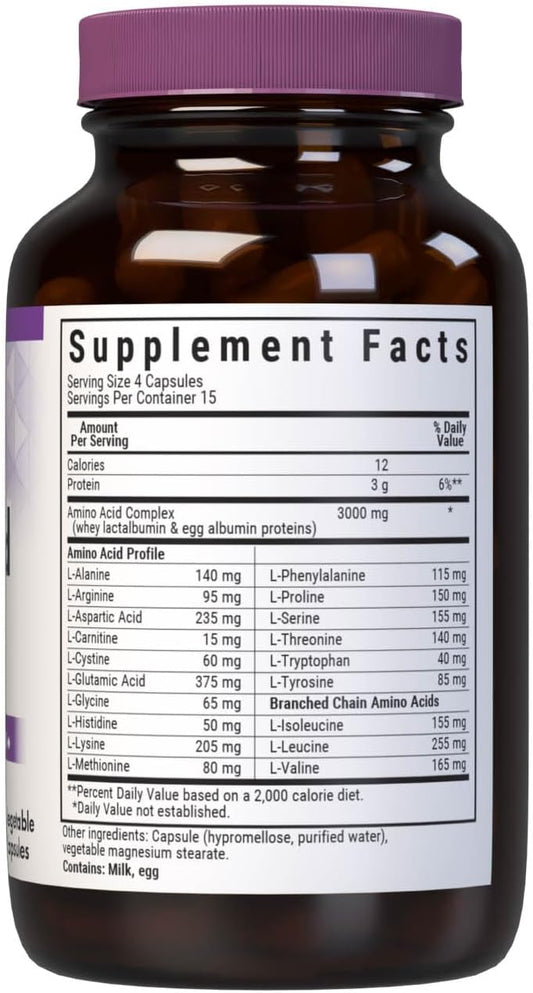 Bluebonnet Nutrition Amino Acid 750Mg, High Potency, For Muscle Health*, Soy-Free, Gluten-Free, Non-Gmo, Kosher Dairy, White 60 Vegetable Capsules, 15 Servings