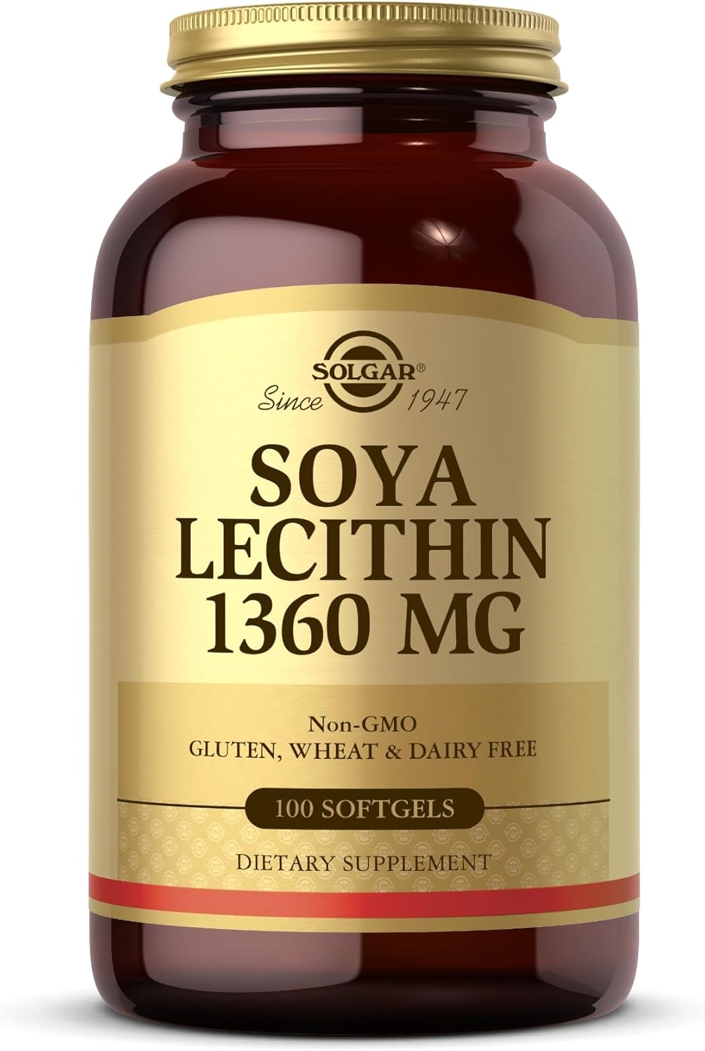 Solgar Soya Lecithin 1360 Mg - 100 Softgels - Source Of Choline - Gluten & Dairy Free - 100 Servings
