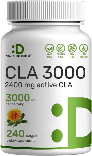 Ultra Strength Cla 3000Mg | 240 Softgels, Active Conjugated Linoleic Acid From Safflower Oil