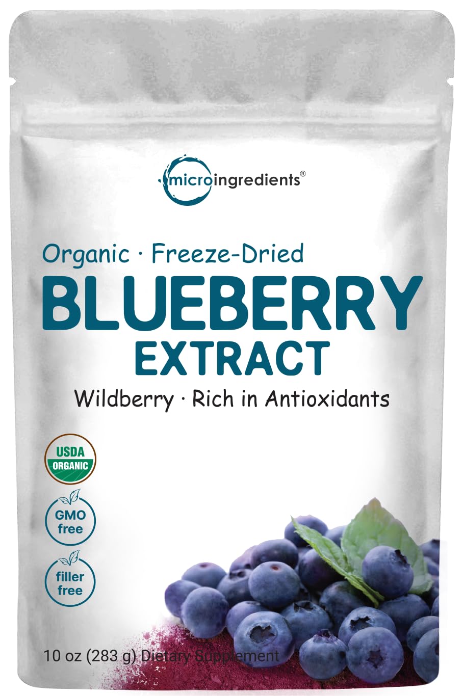 Organic Blueberry Extract Powder, 10*oz | 100% Natural Fruit Powder | Freeze-Dried Wild Blueberries Source | No Sugar & Additives | Great Flavor for Drinks, Smoothie, & Beverages | Non-GMO & Vegan
