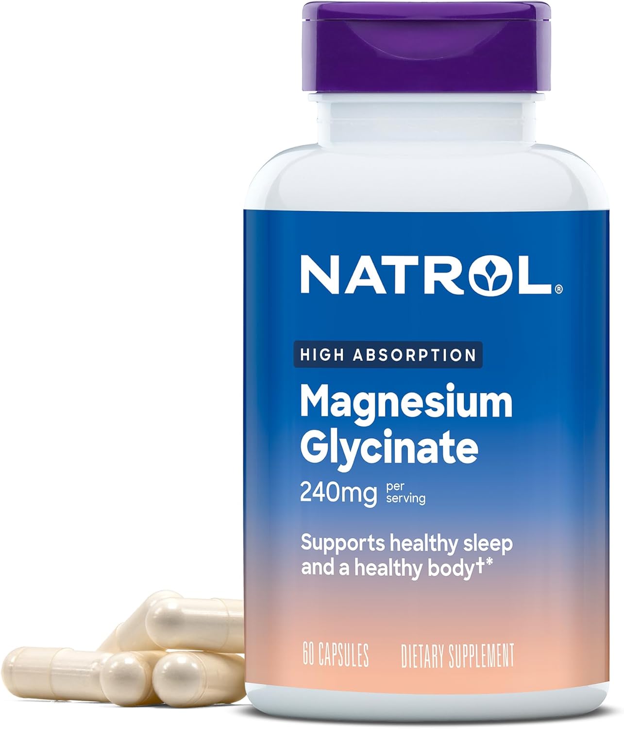 Natrol Magnesium Glycinate Supplements 240 Mg - High Absorption - Calm Magnesium Glycinate For Sleep - 60 Capsules, 30 Day Supply