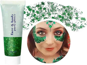 Beliky Girl Body Glitter Gel, 50Ml Face Glitters Body Gel Sequins Shimmer Liquid Eyeshadow, Mermaid Sequins Liquid Holographic Glitter Gel, Chunky Glitter For Face Hair Nails (Green)