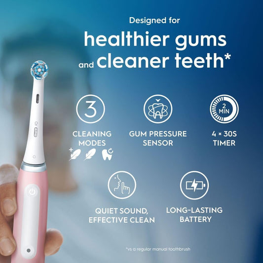 Oral-B Io3 Electric Toothbrushes Adults, 1 Toothbrush Head & Travel Case, 3 Modes With Teeth Whitening, 2 Pin Eu Plug, Pink