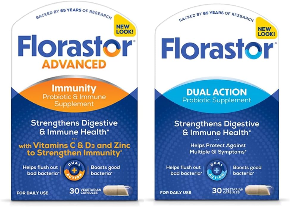 Florastor Digestion And Immunity Boost Bundle For Men & Women With Saccharomyces Bouldari - 30 Ct. Probiotic For Digestive & Immune Health + 30 Ct. Immunity Boost & Support Daily Probiotic