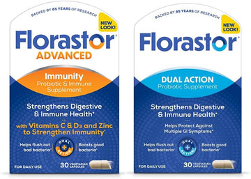 Florastor Digestion And Immunity Boost Bundle For Men & Women With Saccharomyces Bouldari - 30 Ct. Probiotic For Digestive & Immune Health + 30 Ct. Immunity Boost & Support Daily Probiotic
