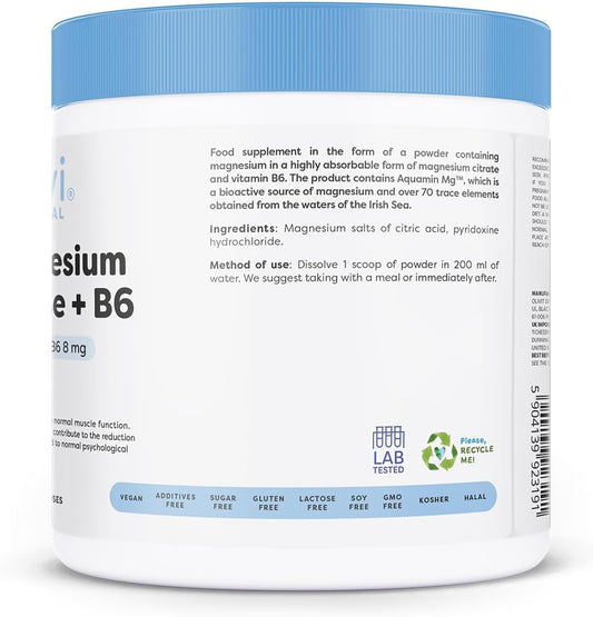 Osavi Magnesium Citrate + B6, Powder – 250 G Powder | Supports Energy Metabolism, Muscle Function & Nervous System | Highly Absorbable Magnesium Citrate With Vitamin B6 For Stress Relief & Vitality