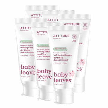 Attitude Baby & Child Fluoride-Free Training Toothpaste, Natural, Vegan, Ewg Verified, Strawberry, 2.6 Oz (Pack Of 6)