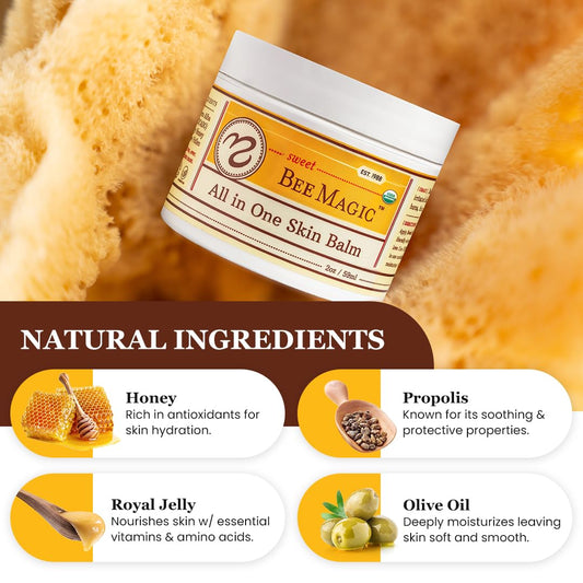 Sweet Bee Naturals - Sweet Bee Magic, All In One Healing Organic Skin Balm. Organic Skin Aid, Small Batch Crafted In Usa, Certified Organic, All Natural Skin Aid- 2 Ounce Jar