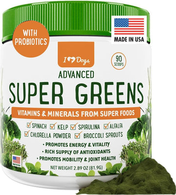 Iheartdogs Super Greens For Dogs With Broccoli Sprouts & Spirulina Powder - Seasonal Allergy & Immune Support Dog Greens Powder - Vitamins, Antioxidants & Minerals Supplement For Dogs