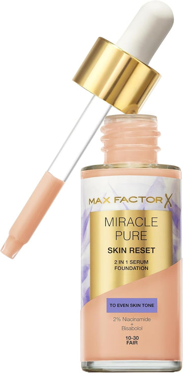 Max Factor Miracle Pure Skin Reset Serum Foundation 40-60 Light, 2-In-1 Serum Formula, Healthy Looking Skin, Medium Coverage, Satin Matte Finish, 2% Niacinamide, Dermatologically Tested