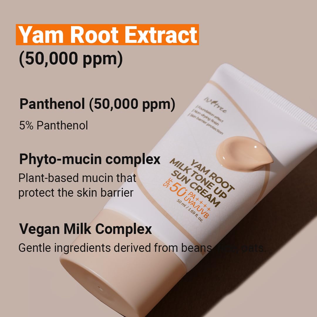 ISNTREE Yam Root Milk Tone Up Sun Cream 50ml, 1.69 fl oz | Moisturizing tinted SPF50+ PA++++ | Natural Coverage | Vegan skincare | Korean Skincare : Beauty & Personal Care