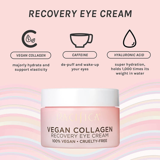 Pacifica Beauty Vegan Collagen Overnight Recovery Face Cream + Undereye Eye Cream Set, Hyaluronic Acid, Caffeine, Vitamin E & C, Hydrating & Moisturizing for Aging and Dry Skin, Pink, 2 Count