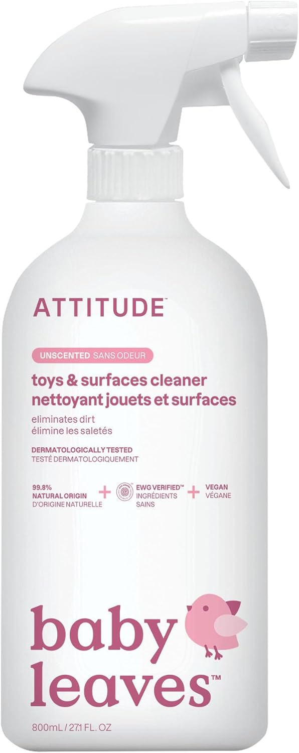 ATTITUDE Toy and Surface Cleaner, EWG Verified Multi-Surface Products, Vegan, Naturally Derived Multipurpose Cleaning Spray, Unscented, 27.1 Fl Oz