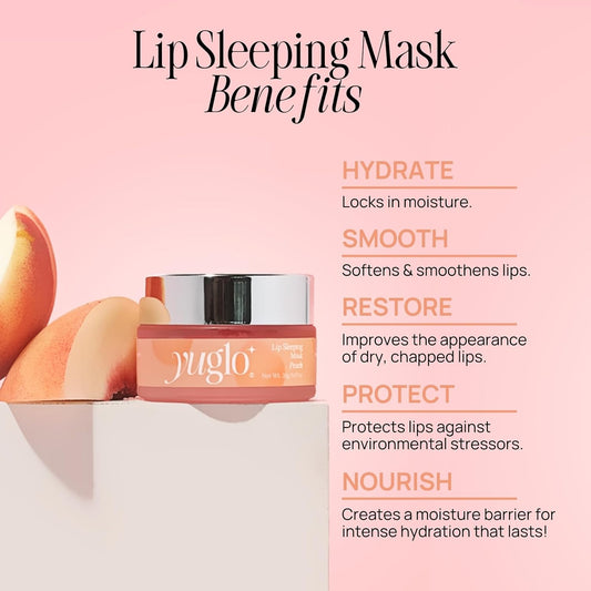 Yuglo Lip Sleeping Mask With Multi-Peptides | Peach Flavor | Hydrating & Plumping Lip Treatment For Dry, Chapped Lips | Nourishes & Moisturizes | Overnight Lip Repair