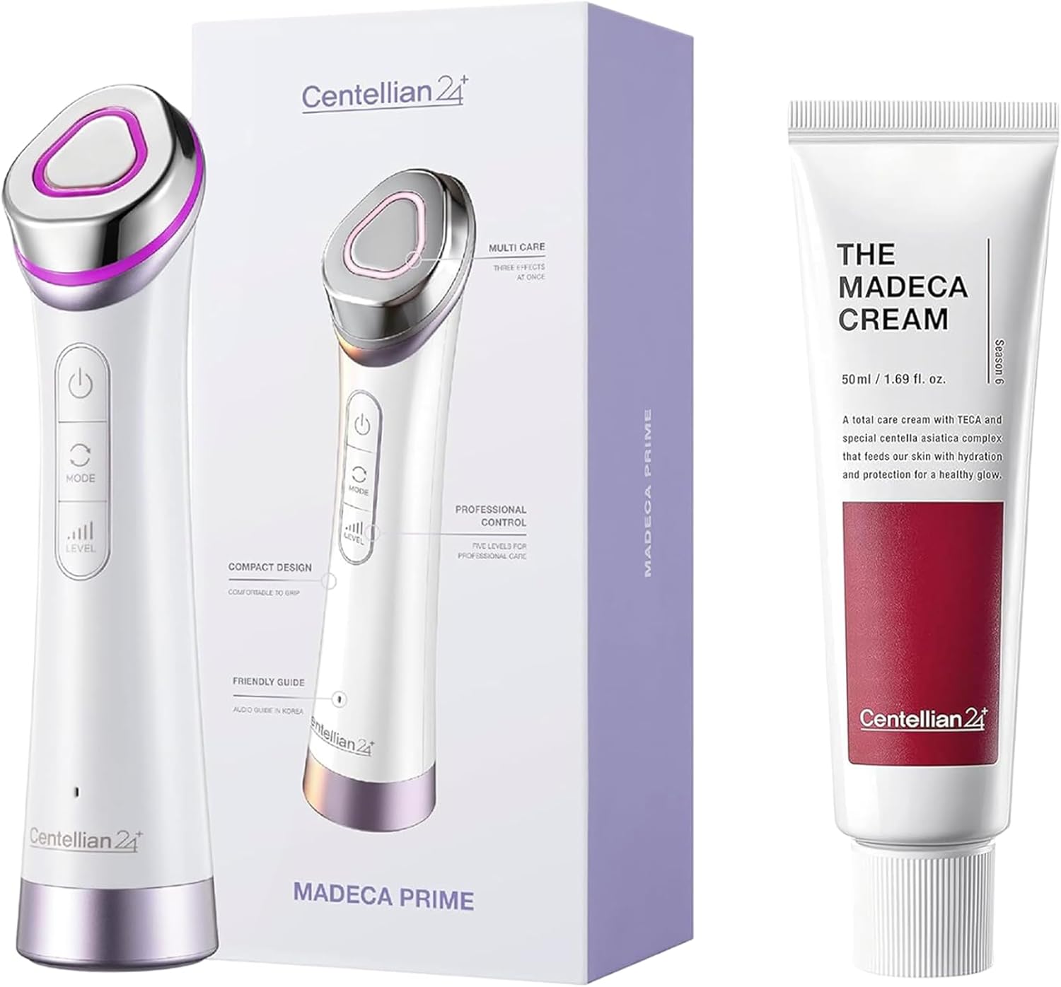 Centellian 24 Madeca Prime Facial Toning Device - 3-In-1 Ultra Light Microcurrent Device + Madeca Cream (Season 6, 1.7Fl Oz) - Centella Moisturizer With Teca For Dry & Sensitive Skin, Korean Skin Care