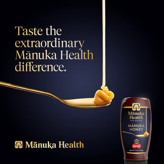 Manuka Health Umf 16+/Mgo 600+ Manuka Honey Squeeze Bottle (375G/13.2Oz), Superfood, Authentic Raw Honey From New Zealand