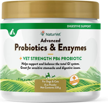 NaturVet – Advanced Probiotics & Enzymes - Plus Vet Strength PB6 Probiotic | Supports and Balances Pets with Sensitive Stomachs & Digestive Issues | for Dogs & Cats (8 oz)