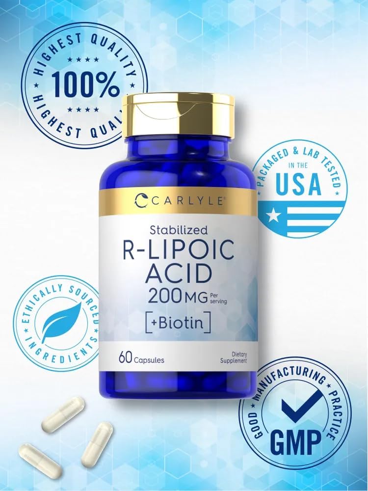 Carlyle R-Lipoic Acid 200mg | 60 Capsules | Stabilized R-Lipoic Acid with Biotin | Non-GMO, Gluten Free : Health & Household