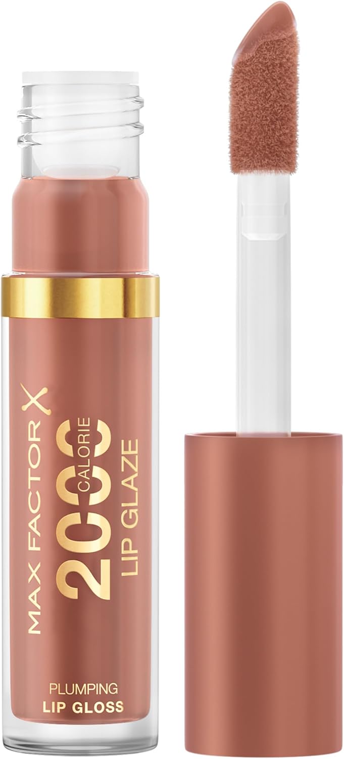 Max Factor 2000 Calorie Lip Glaze Caramel Swish, Full Shine Lip Gloss, Nourishing With Hyaluronic Acid & Squalane, Instant Plump, Non-Sticky, Vanilla-Milk Scent, Fuller Looking Lips