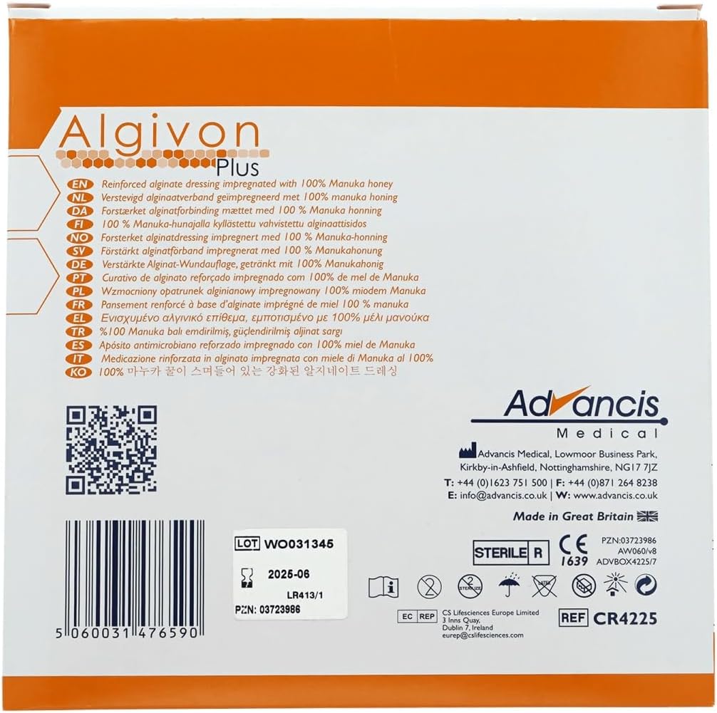 Algivon Plus Manuka Honey Alginate Square Wound Dressing, 10 X 10 Cm