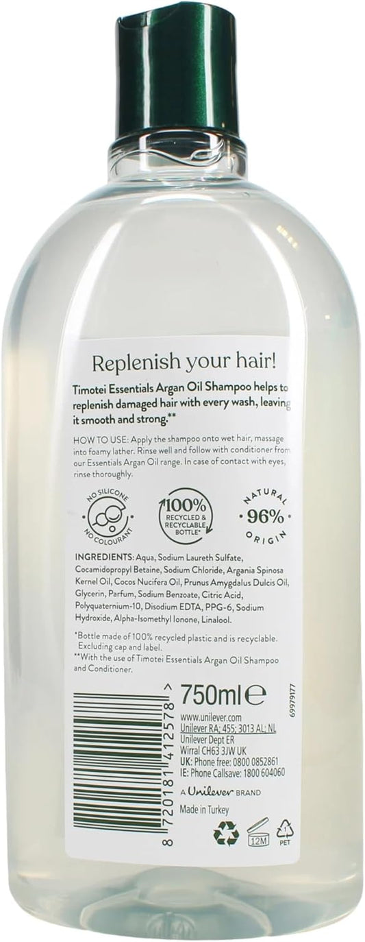 Timotei Essentials Argan Oil Shampoo 750Ml, For Damaged Hair