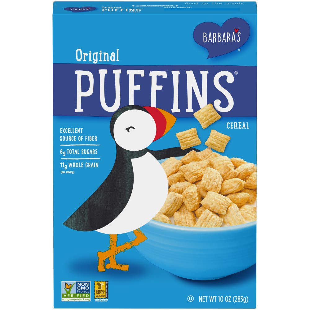 Barbara's Original Puffins Cereal, Puffed Kids Cereal with Corn and Oats, Vegan, Kosher, Non-GMO Project Verified, 10 OZ Box (Pack of 6)