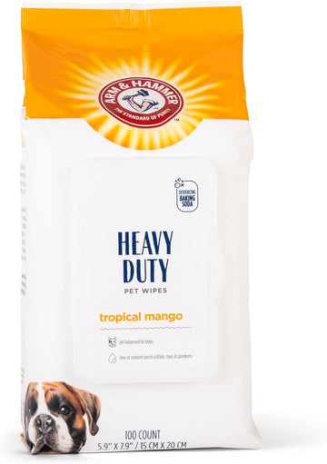 Arm & Hammer for Pets Heavy Duty Multipurpose Pet Bath Wipes | Dog Wipes Remove Odor & Refreshes Skin | Mango Scent, 100 Count, Dog Grooming Wipes for Pets