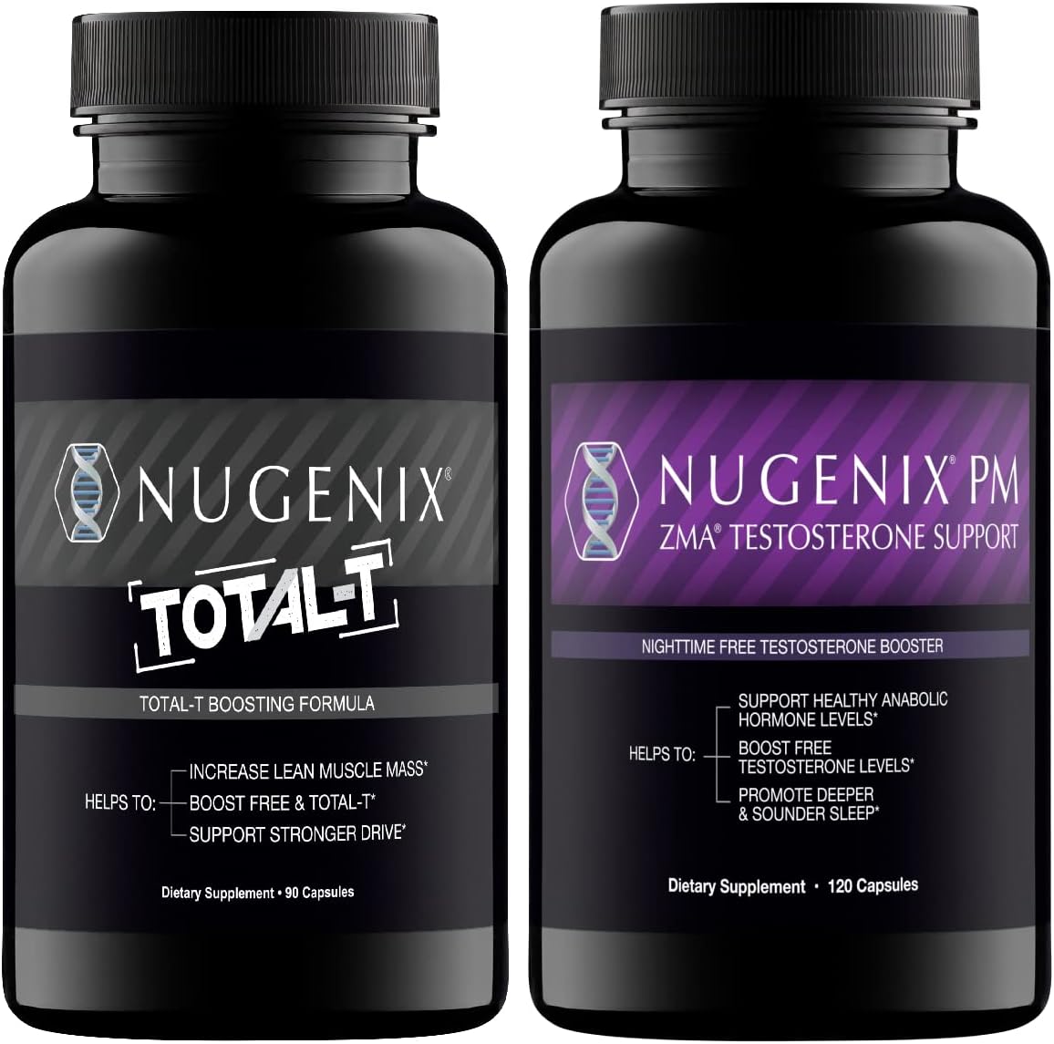 Nugenix Total-T Free and Total Testosterone Booster for Men & Nugenix PM ZMA Nighttime Support Bundle