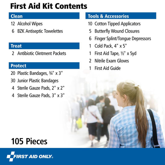 First Aid Only On-The-Go Emergency First Aid Kit For Home, Work, And Travel, 105 Pieces