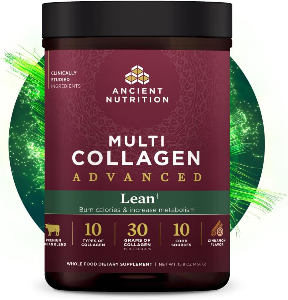 Ancient Nutrition Advanced Hydrolyzed Collagen Peptides Powder Protein Lean With Probiotics And Vitamin C, Cinnamon, For Women & Men, Supports Healthy Weight Management & Muscle Building, 25 Servings