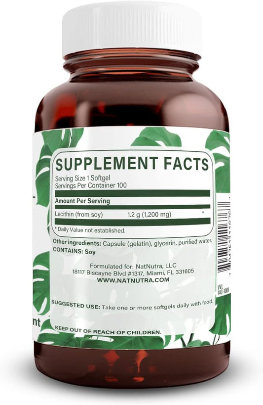 Natural Nutra Soy Lecithin Dietary Supplement, Support Brain Functioning, Liver Performance and Reproductive Health, Boost Brain Functioning, Gluten-Free, Non GMO, 100 Softgels