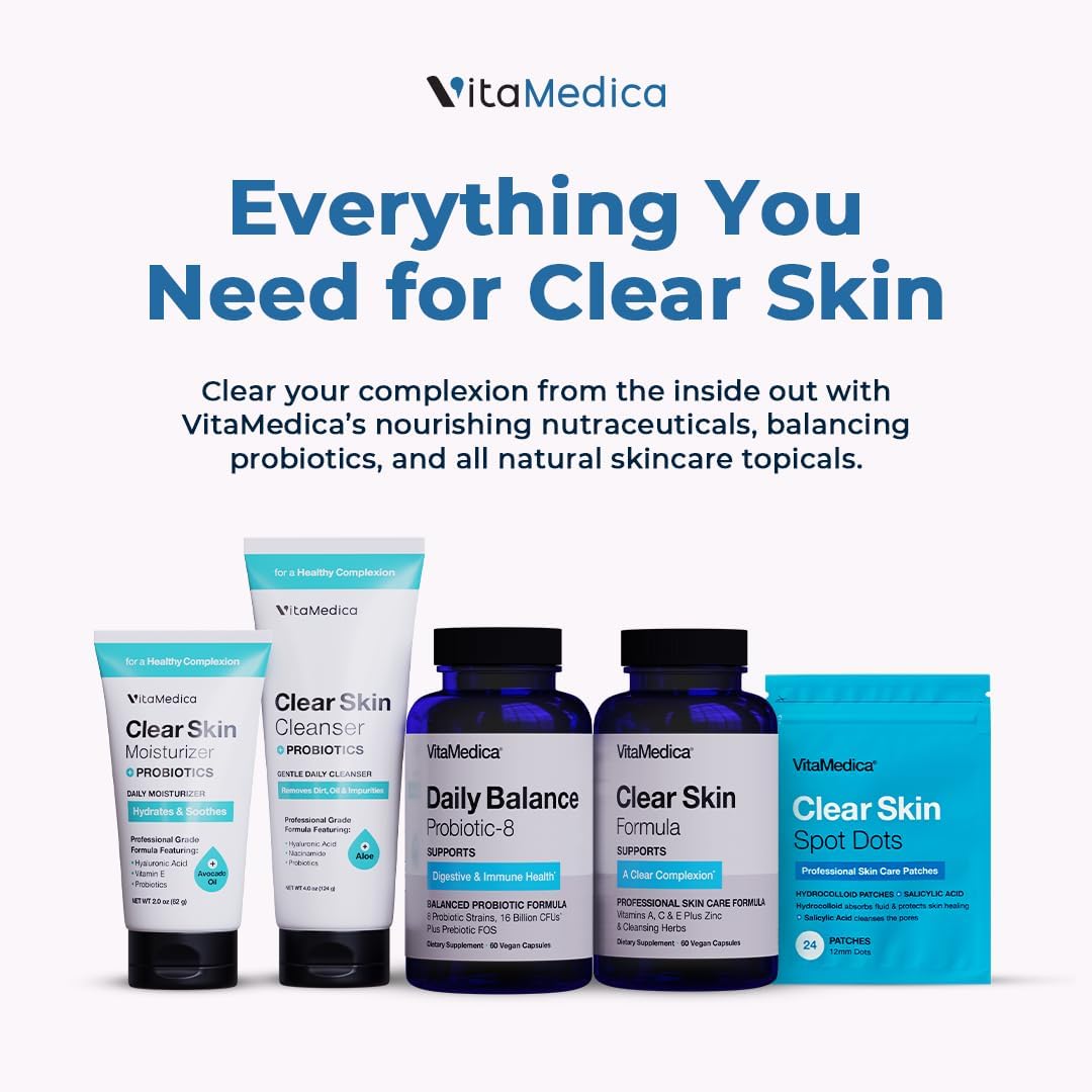 VitaMedica Clear Skin Nutraceutical & Probiotic Cleanser and Moisturizer Bundle | Natural Skincare for Breakout Prone Skin : Beauty & Personal Care