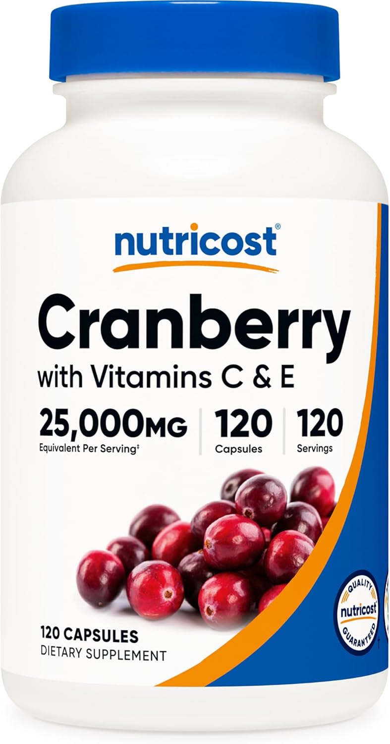 Nutricost Cranberry Extract (25,000Mg) (120 Capsules) With Vitamin C & Vitamin E