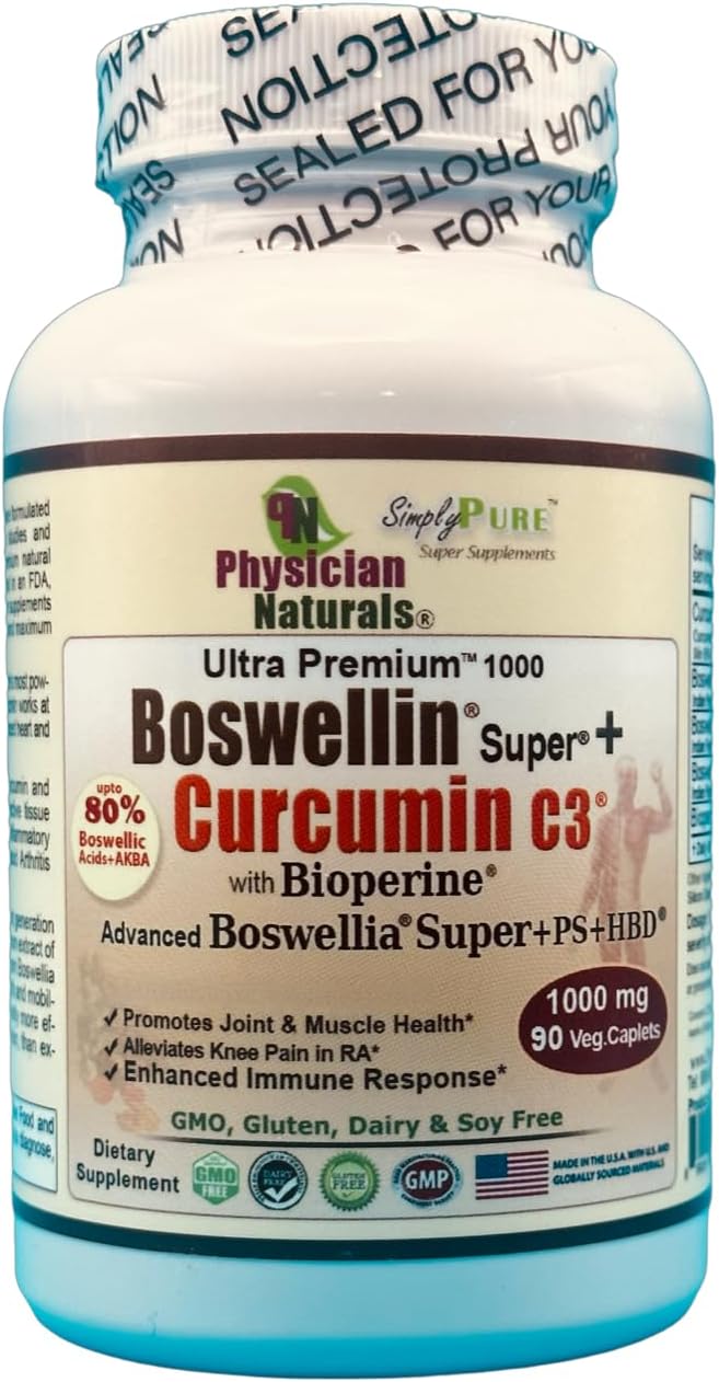 Advanced Boswellin Super And Ps + Curcumin C3 1000 Mg With Bioperine 90 Caplets Healthy Inflammation Response Joint Mobility And Colon Support