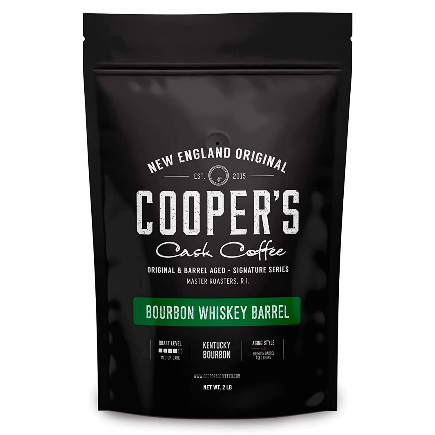 Bourbon Whiskey Barrel Aged Coffee - Whole Bean, Grade 1 Colombian Coffee Beans Aged In Kentucky Bourbon Whiskey Barrels - 2Lb Bags