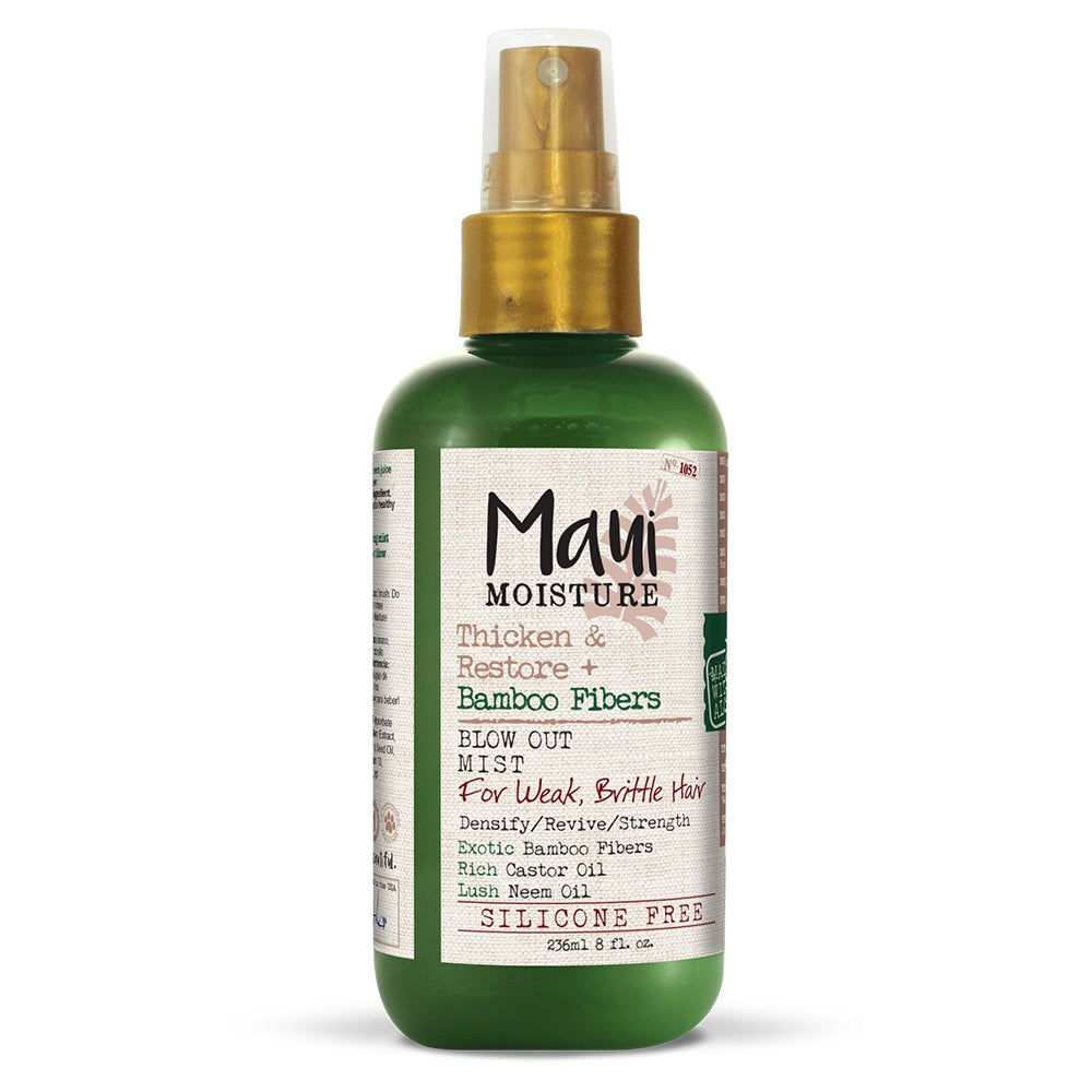 Maui Moisture Thicken & Restore + Bamboo Fibers Volumizing Blow Out Mist, Hair-Thickening Spray Treatment to Revive Weak, Brittle Curly Hair, Vegan, Silicone- & Paraben-Free, 8 Fl Oz