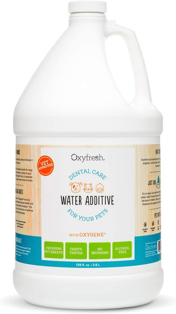 Oxyfresh Premium Pet Dental Care Solution Pet Water Additive: Best Way to Eliminate Bad Dog Breath and Cat Bad Breath - Fights Tartar & Plaque - So Easy, Just Add to Water! Vet Recommended 128 oz