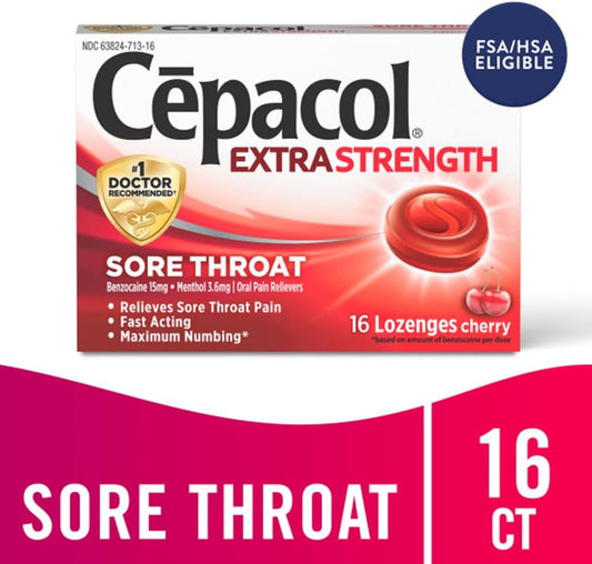 Cepacol Maximum Strength Throat Drop Lozenges, Cherry, 16 Count