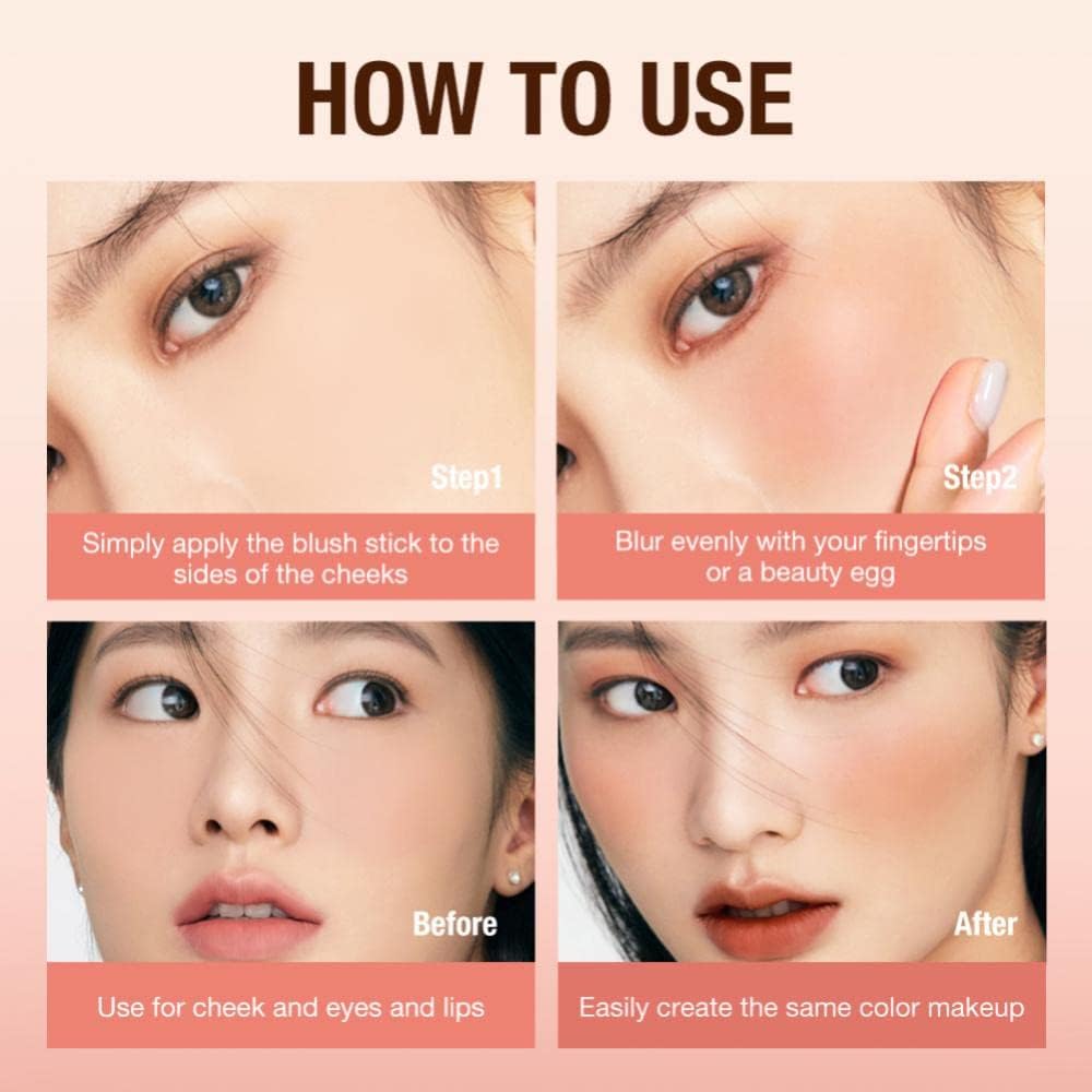 6Colors Lipstick Blush Stick 3-in-1 Eyes Cheek and Lip Tint Buildable Waterproof Lightweight Blush Stick Cream Blusher Makeup for Women(#02) : Amazon.co.uk: Beauty