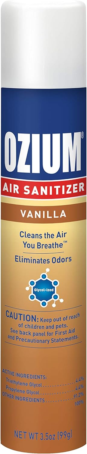Ozium 3.5 Oz. Air Sanitizer & Odor Eliminator for Homes, Cars, Offices and More, Vanilla Scent, 4 Pack