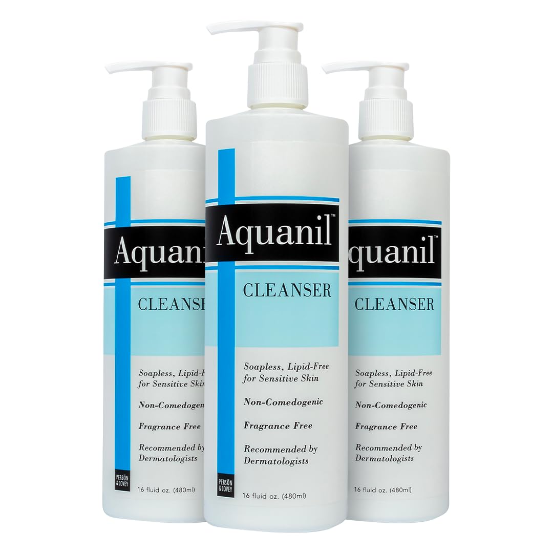 Person & Covey Aquanil Cleanser - Lipid-Free Sensitive Skin Cleanser, Non-Comedogenic Gentle Cleanser - Soap Free Cleanser With 7 Ingredients, Fragrance-Free Skin Care Cleanser - 3 Pack, 16 Fl. Oz