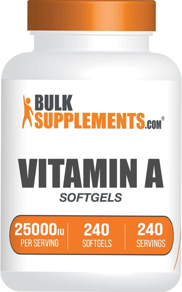 BULKSUPPLEMENTS.COM Vitamin A 25000 IU Softgels - Vitamin A Retinyl Palmitate, Vitamin A Pills - Vitamin A Supplement, Eye Supplements - Gluten Free, 1 Softgel per Serving, 240 Softgels