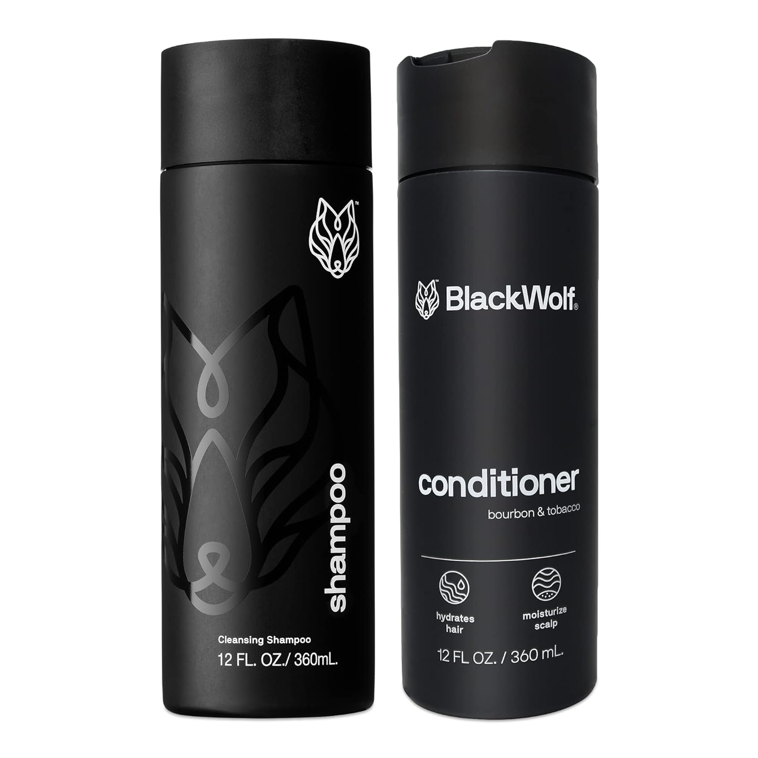 Black Wolf Everyday Men’s Shampoo & Conditioner Set, 12 Fl Oz - Charcoal Powder Cleanses Scalp and Fights Dirty & Greasy Hair - Thick & Rich Lather Daily Shampoo and Conditioner - For All Hair Types